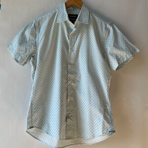 Bonobos Men's Medium Short Sleeve Button-Down Stretch Light Blue Dot Shirt